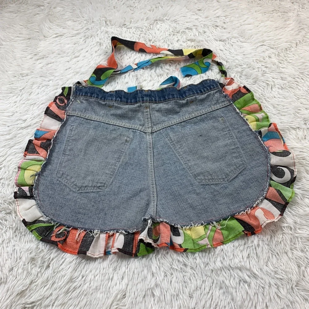 Vintage Levs Half Apron BBQ Kitchen Cooking Ruffle‎ Upcycled Crafting Baking